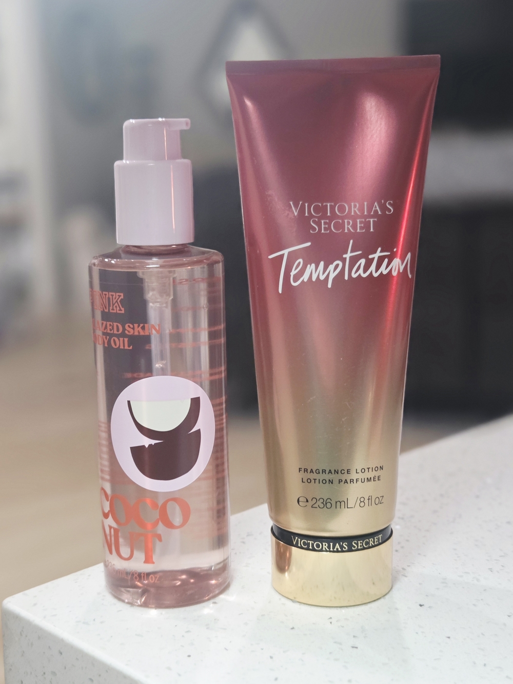 Victoria's Secret Temptation Fragrance Lotion - PINK Glazed Skin Body Oil Bundle